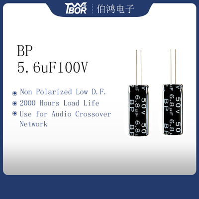 el condensador del amplificador audio 5.6uF100V de 10x16m m no polarizó D.F. bajo.