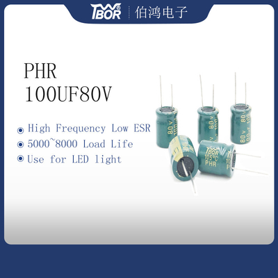 5000 horas de 100UF80V LED de condensador 10X20M M ISO14001 de la luz