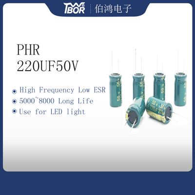 Condensador electrolítico de aluminio de alta frecuencia del PHR 220UF 50V para la luz del LED