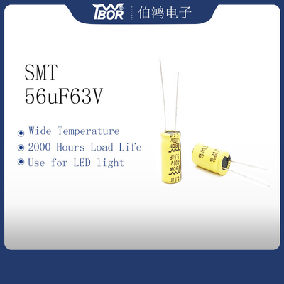 Temperatura amplia ISO9001 del condensador de la luz de 56UF 63V 8X12M M LED